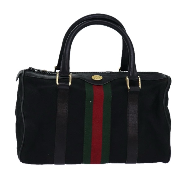 GUCCI GG Canvas Web Sherry Line Boston Bag Black Red Gold 010 378 Auth 84562 - Picture 13 of 16